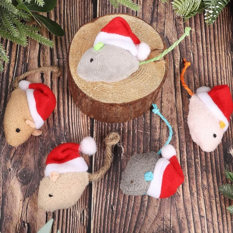 1-5PCS Christmas Hat Mouse Int - Catnip Interactive Plush Mouse recension och pris