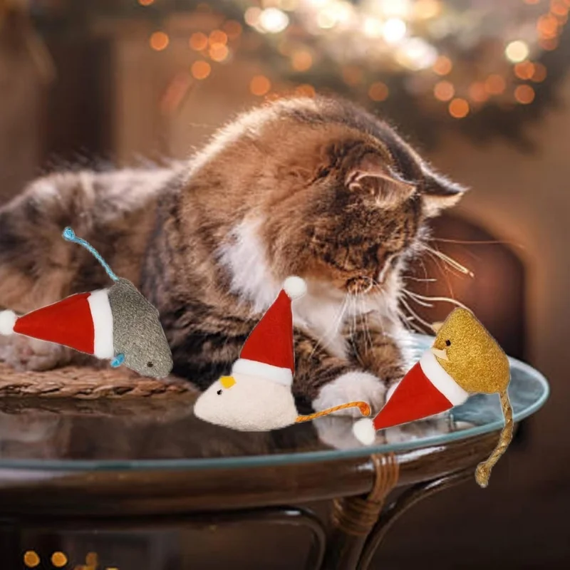 1-5PCS Christmas Hat Mouse Int - Catnip Interactive Plush Mouse recension och pris