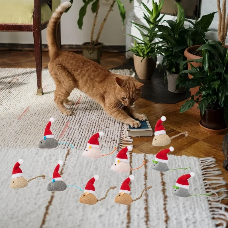 1-5PCS Christmas Hat Mouse Int - Catnip Interactive Plush Mouse recension och pris